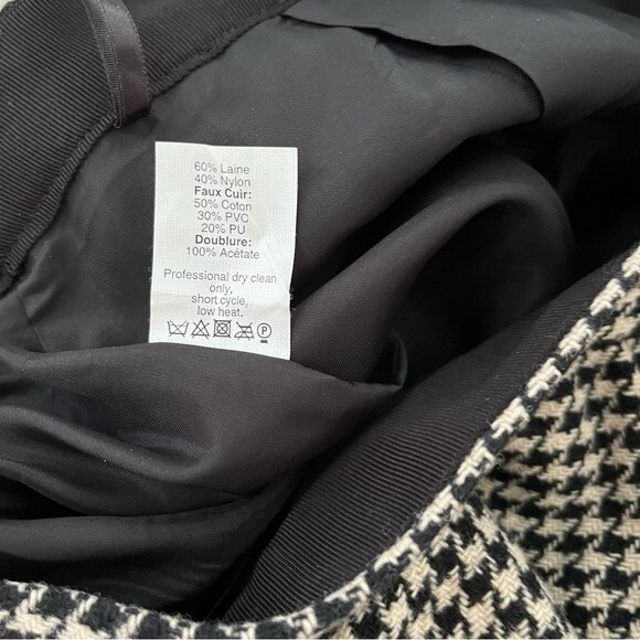 J. Crew Factory Black and White Wool Houndstooth, Faux Leather Mini Skirt, Sz 0 - Picture 9 of 9